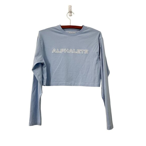 Alphalete Tops - Alphalete Womens Blue Logo Front Cropped Long Sleeve Top Lifestyle Fit Size S